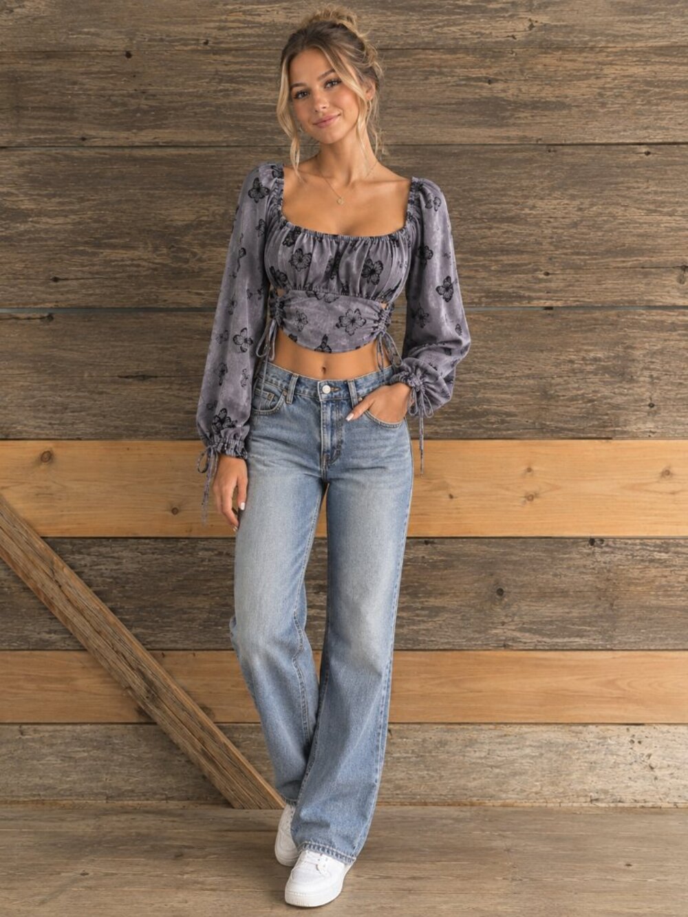 Lavender Moon NWT Size XS Grey Cropped Off-Shoulder Top